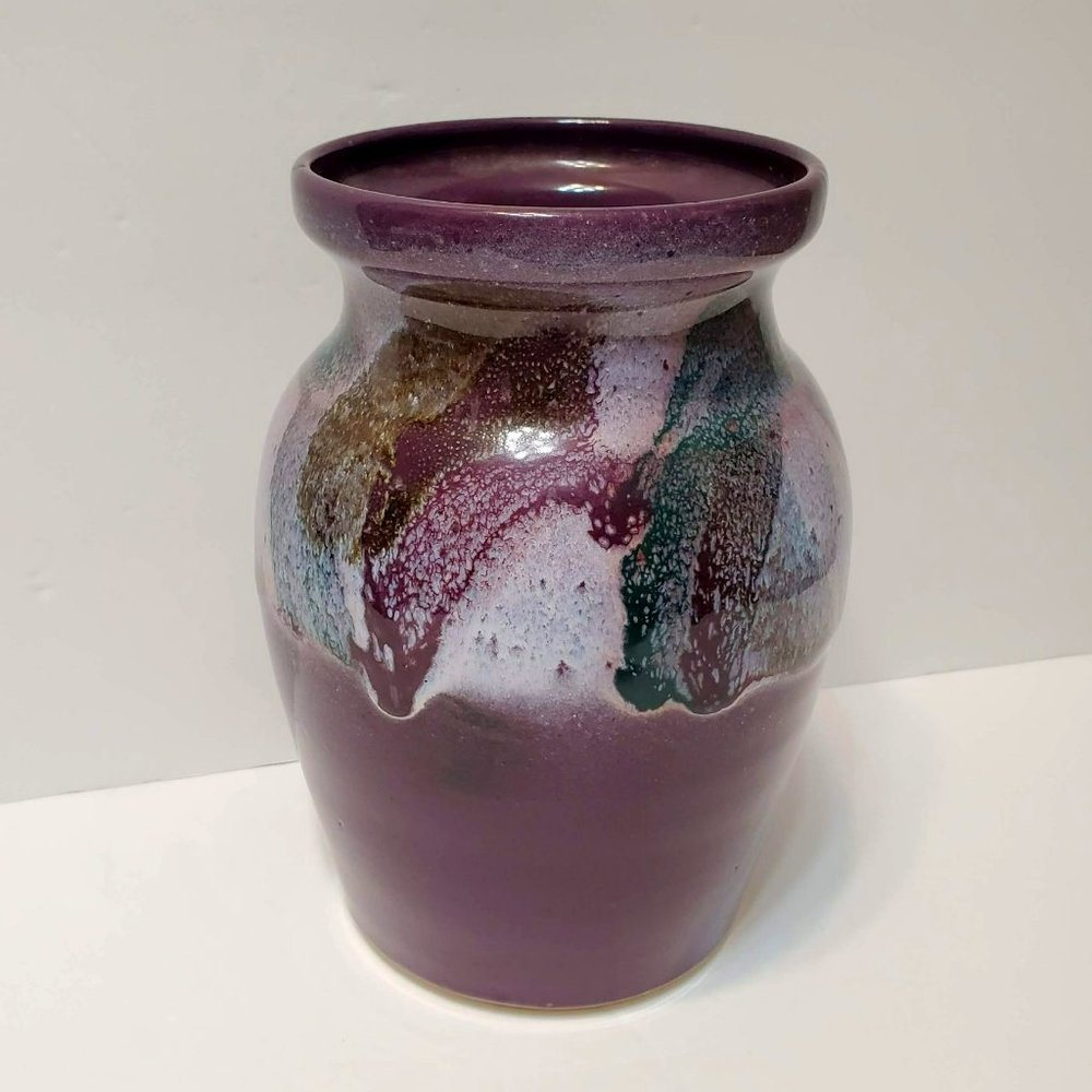 DK Clay Studio Pottery Vase, Ceramic Urn, Purple Glaze, Vintage North Carolina